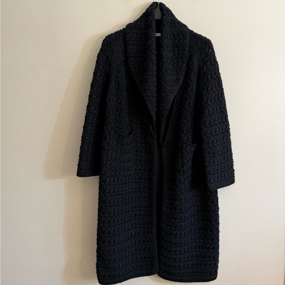 Zara Long Textured knit Coat With Wide Lapel Collar/Sleeves medium - Picture 6 of 16